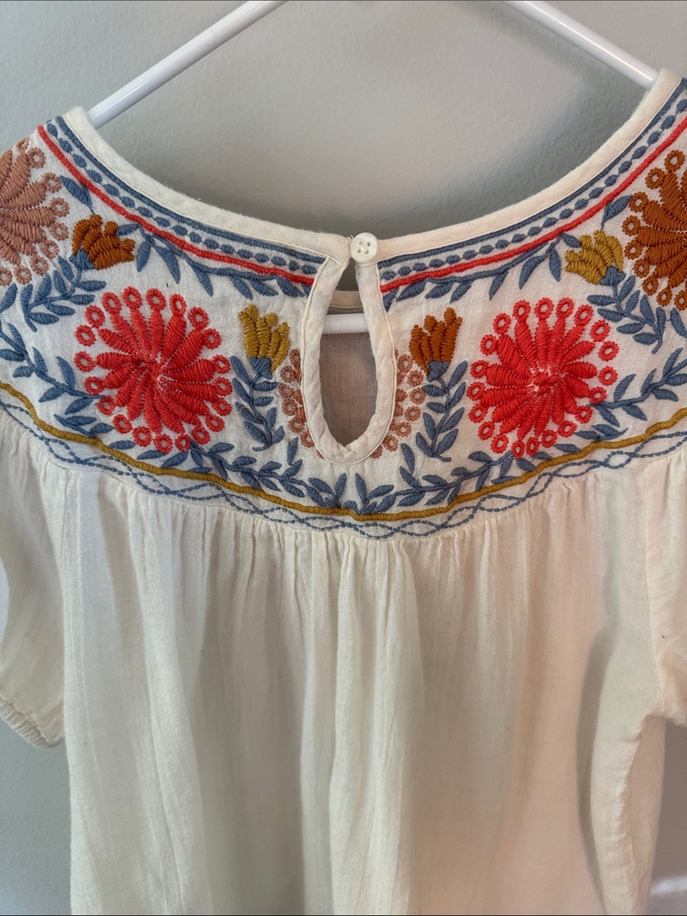 THML Cream Embroidered Puff-Sleeve Blouse with Red & Blue Floral Yoke - Picture 4 of 9